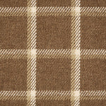 Broadloom carpet in a windowpane plaid in tan and cream on brown.