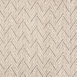 Broadloom carpet in a herringbone pattern in beige with grey accents.