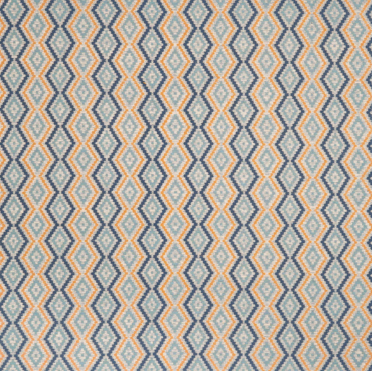 Patterned fabric with blue and yellow zigzag design