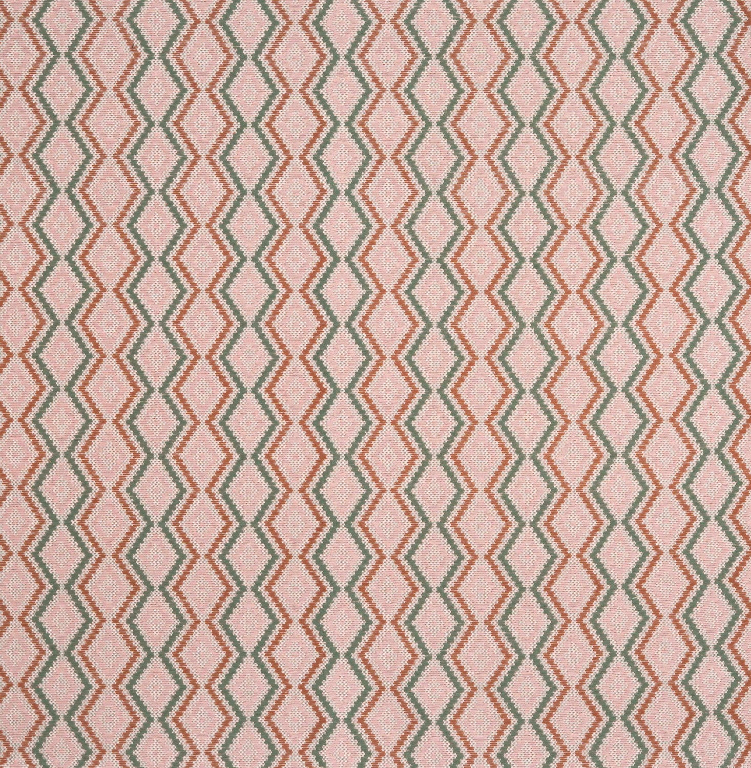 Textile pattern with a pink and green zigzag design on a beige background