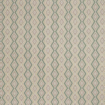 Patterned fabric swatch with a green and grey geometric diamond design on a beige background