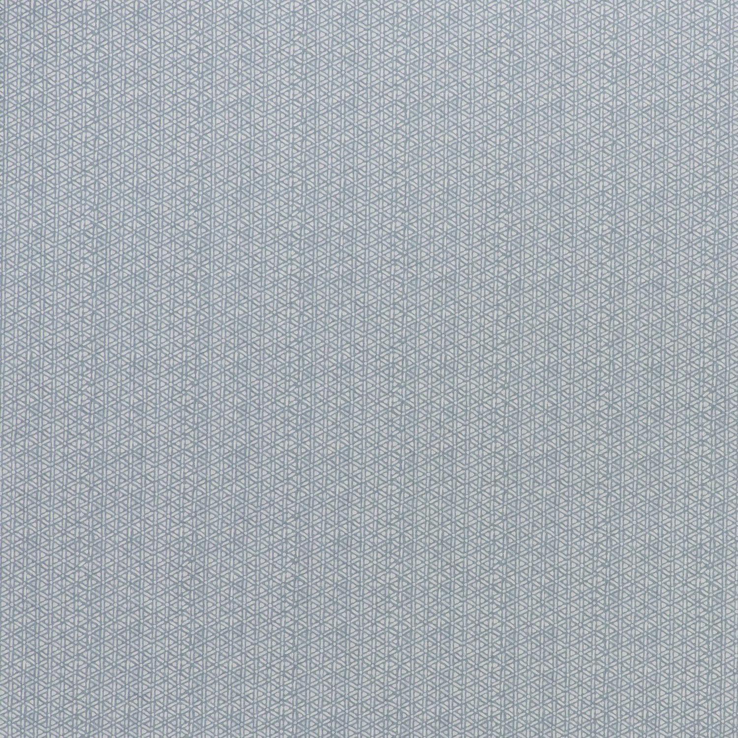 printed linen fabric in a detailed geometric pattern in white on a light blue field.