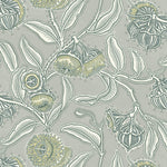 Floral pattern with green and beige flowers on a gray background