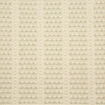 Broadloom carpet with textured stripe design in cream with light green accents. 