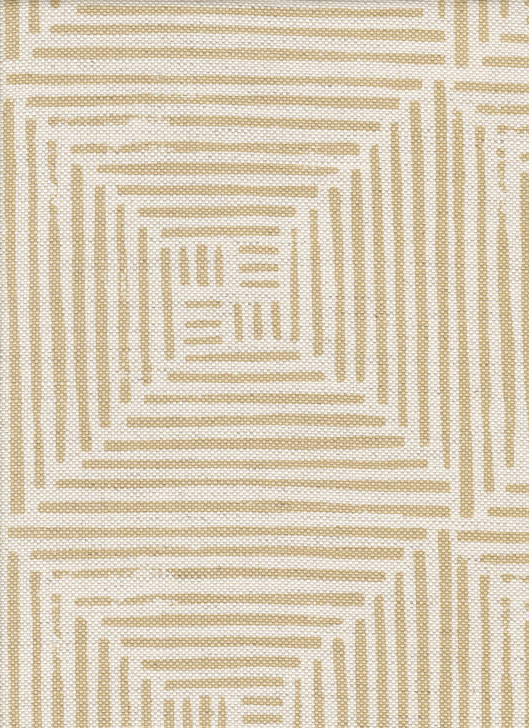 Detail of fabric in a dashed grid print in tan on a cream field.