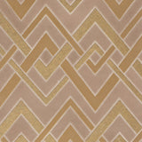 Detail of wallpaper in an interlocking zig zag print in shades of gold, brown and cream.