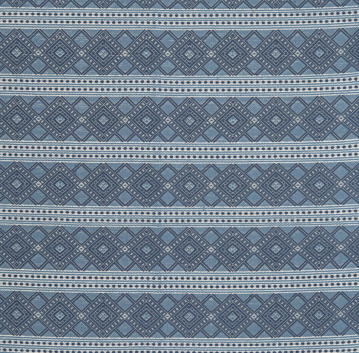 Patterned fabric with blue and white geometric design