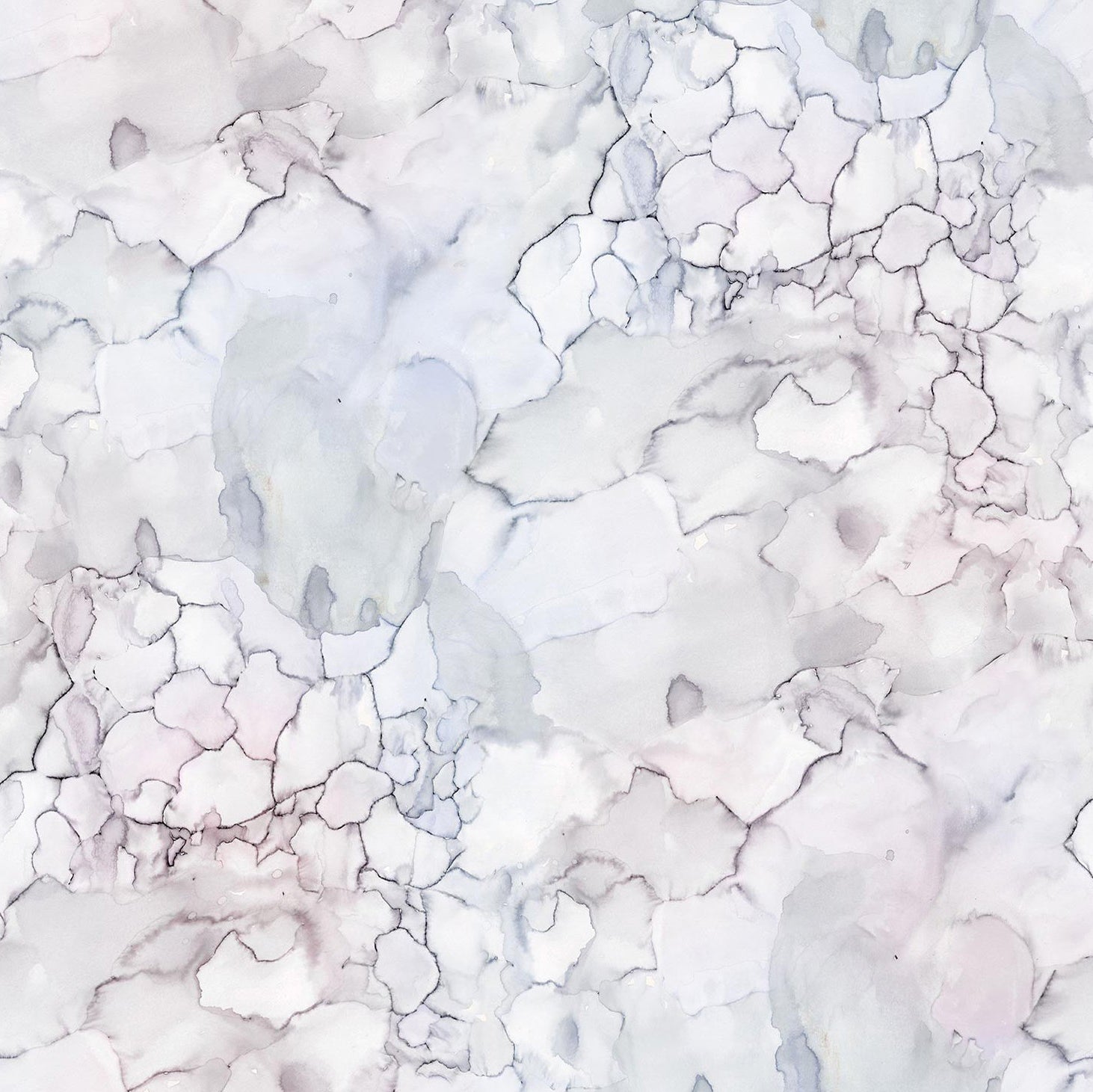 Detail of wallpaper in a watercolor textural print in shades of white, purple and gray.