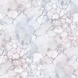 Detail of wallpaper in a watercolor textural print in shades of white, purple and gray.