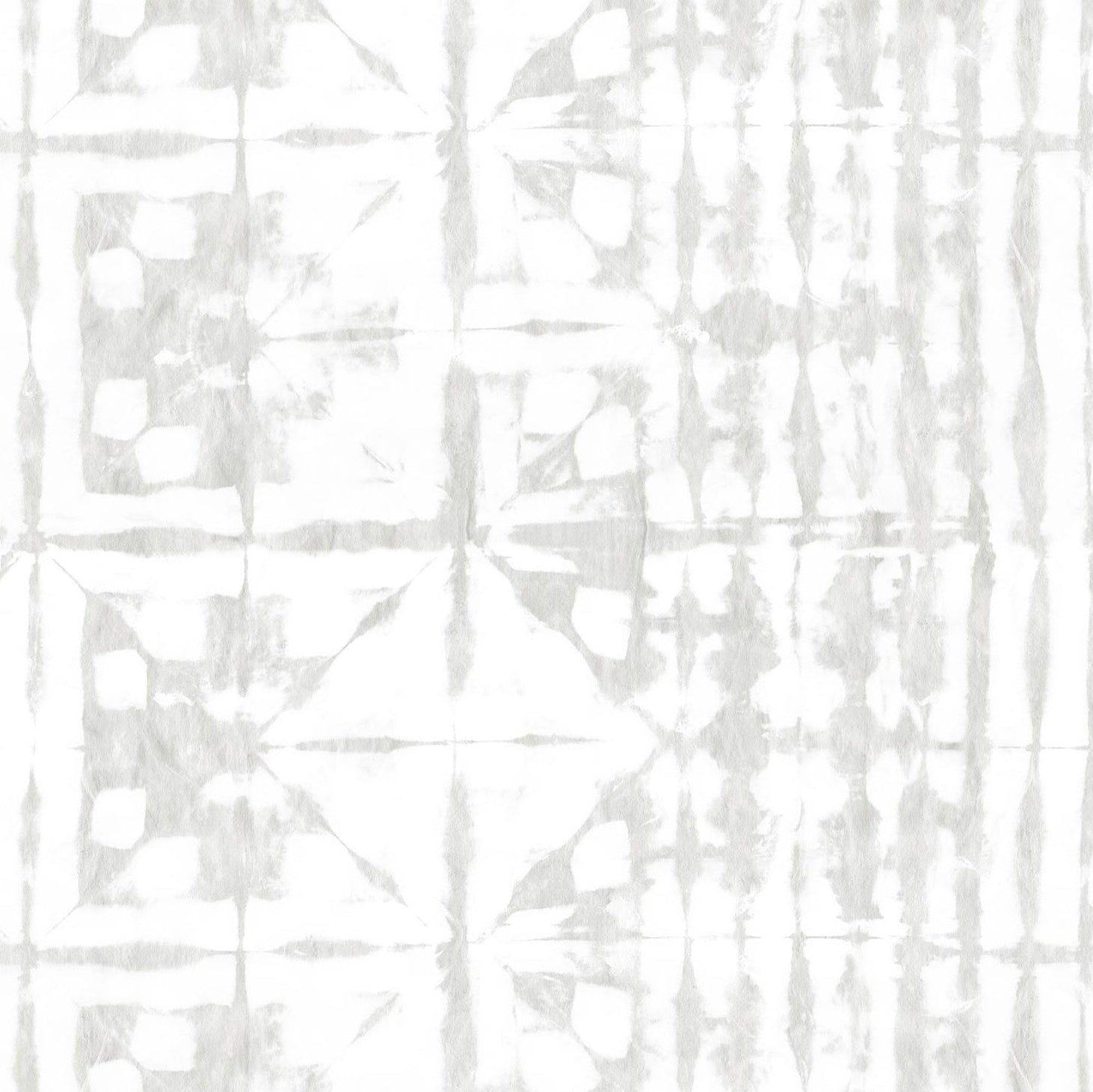 Detail of wallpaper in a watercolor dyed grid print in mottled white and gray.
