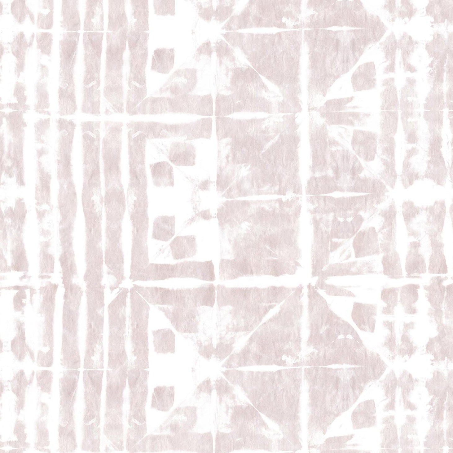 Detail of wallpaper in a watercolor dyed grid print in mottled white and pink.