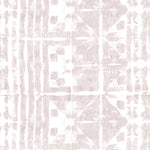 Detail of wallpaper in a watercolor dyed grid print in mottled white and pink.
