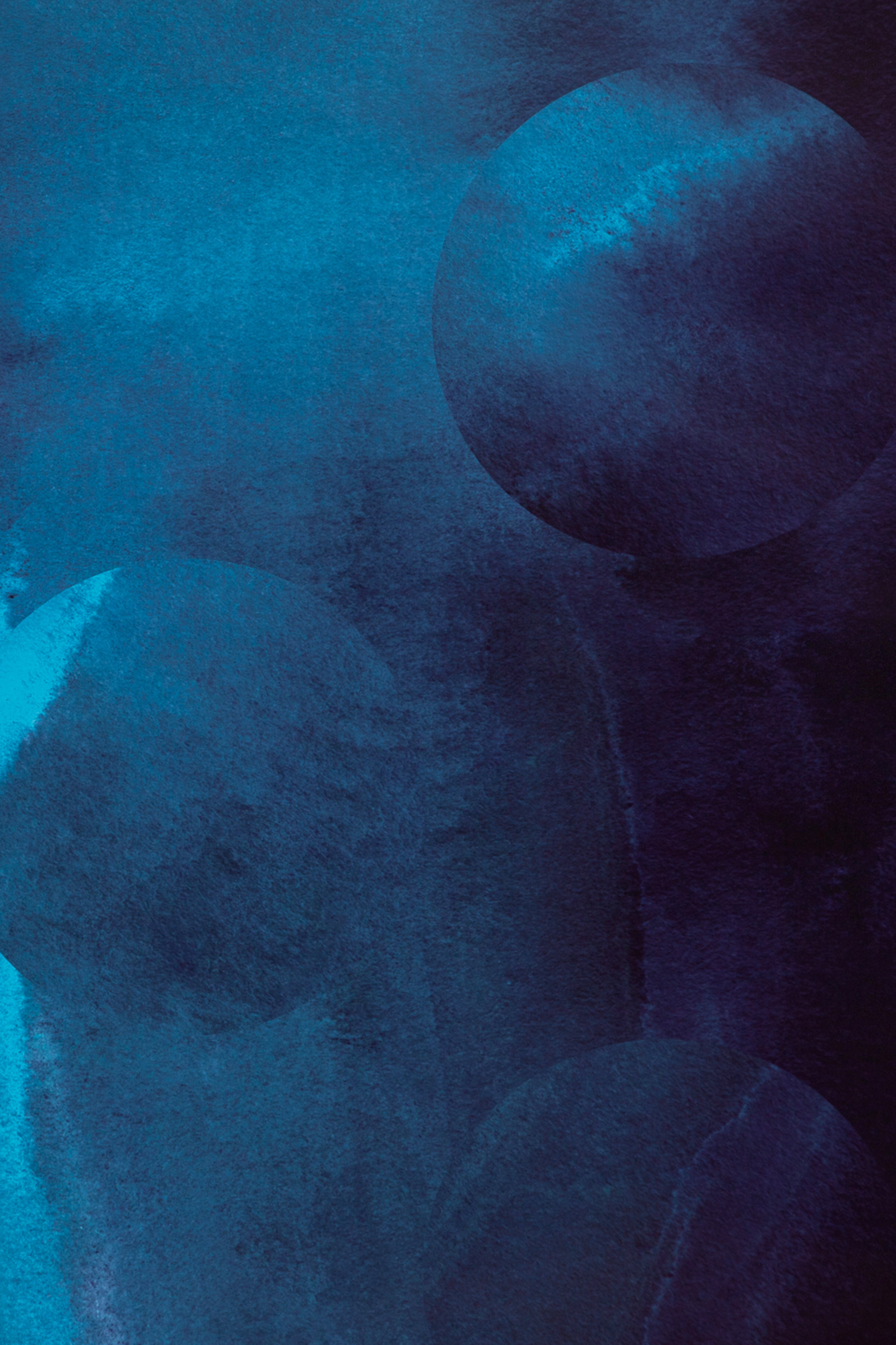 Detail of wallpaper in an abstract curvilinear pattern in mottled blue, navy and black.