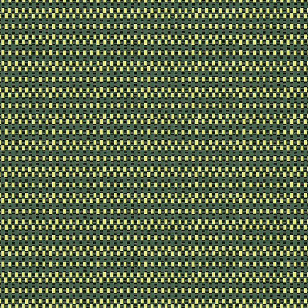 Scaled-out view of fabric in a small-scale geometric check print in shades of green, yellow and black.