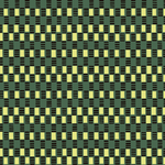Detail of fabric in a geometric check print in shades of green, yellow and black.