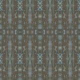 Detail of wallpaper in a painterly ikat print in turquoise and brown.