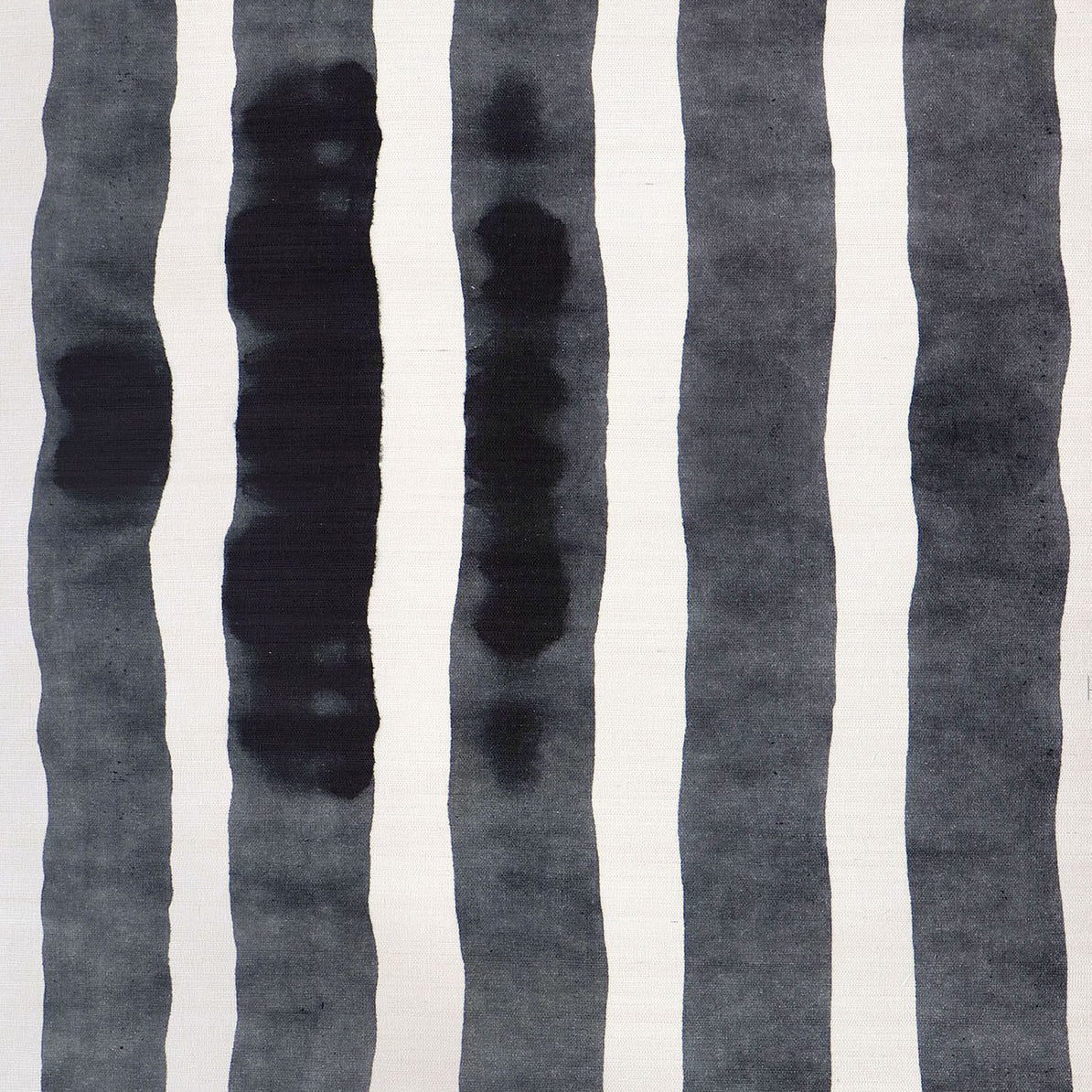 Grasscloth Wallpaper close up with bold watercolor stripes in black and white. 