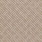 Broadloom carpet with ivory double line lattice on a light brown field. 