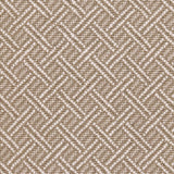 Broadloom carpet with ivory double line lattice on a light brown field. 