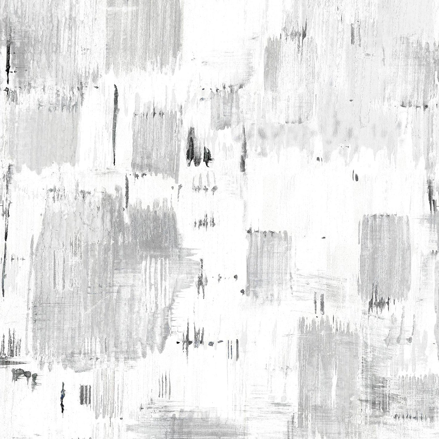 Detail of wallpaper in a watercolor textural print in shades of gray on a white field.