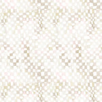 Detail of wallpaper in a painterly chess board print in shades of cream on a white field.