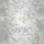 Detail of wallpaper in a painterly palm tree print in shades of gray and cream.