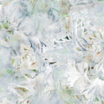 Detail of wallpaper in a watercolor painted print in shades of blue, green, yellow and white.