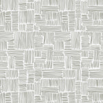 Detail of wallpaper in a directional dash pattern in green-gray on a white field.