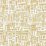 Detail of wallpaper in a directional dash pattern in yellow on a white field.