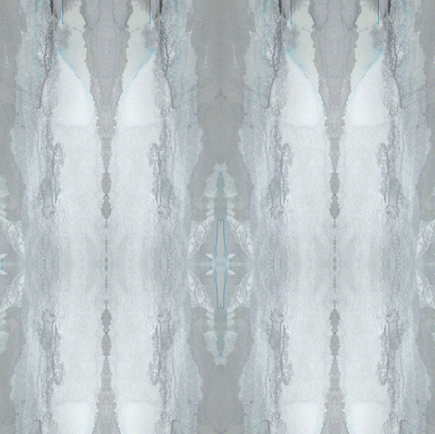Detail of wallpaper in a watercolor textural print in shades of gray and blue-gray.