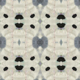 Detail of wallpaper in a watercolor ink blot print in shades of charcoal and black on a greige field.