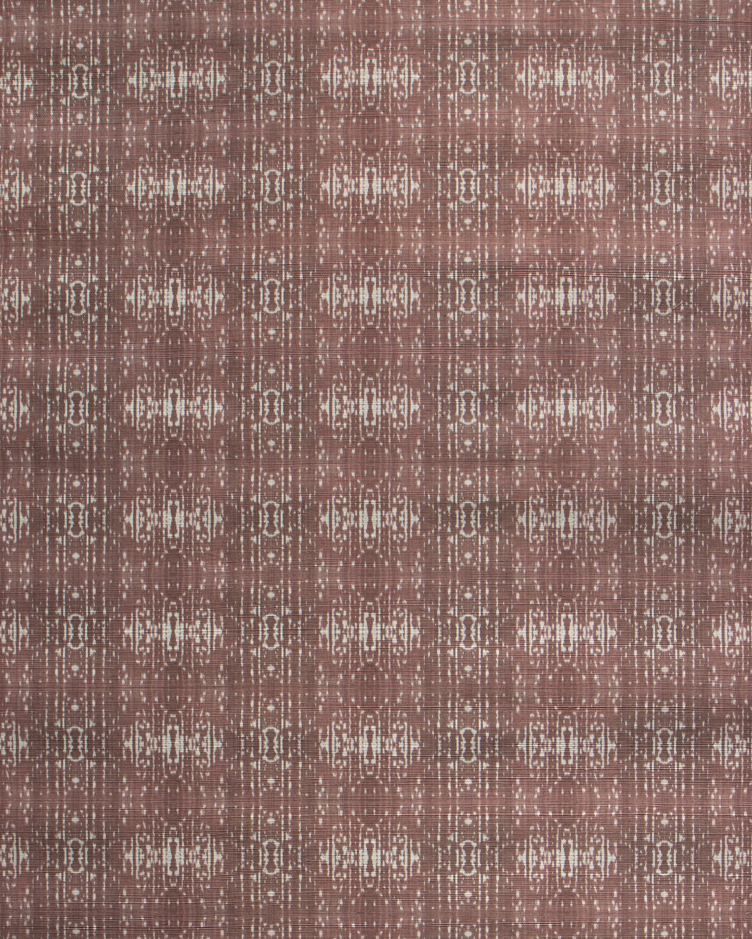 Printed grasscloth with ikat stripe design in mauve red and cream 