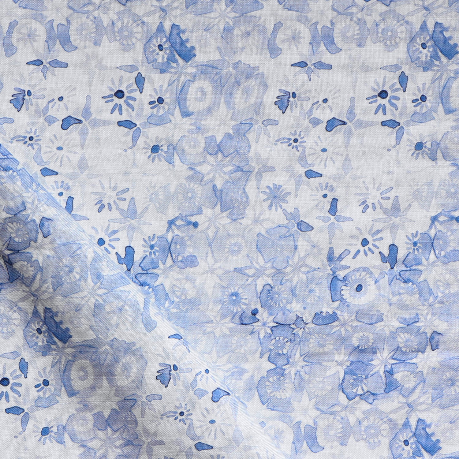 Floral pattern with blue flowers on a white background