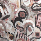 Draped fabric in abstract brushstroke design in shades of rust, tan and black accents. 