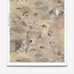 Wallpaper roll in an underwater sealife scene in shades of taupe, blush and grey. 