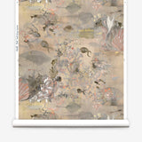 Wallpaper roll in an underwater sealife scene in shades of taupe, blush and grey. 