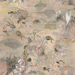 Wallpaper detail in an underwater sealife scene in shades of taupe, blush and grey. 