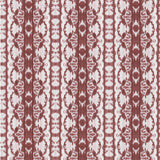 Detail of wallpaper in a watercolor ikat stripe print in shades of white on a red field.