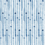 Detail of wallpaper in a painterly stripe print in blue on a white field.