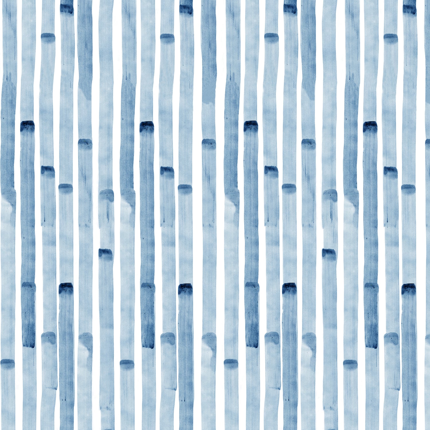 Detail of wallpaper in a painterly stripe print in blue on a white field.