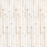Detail of wallpaper in a painterly stripe print in tan on a white field.