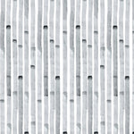 Detail of wallpaper in a painterly stripe print in gray on a white field.