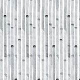 Detail of wallpaper in a painterly stripe print in gray on a white field.