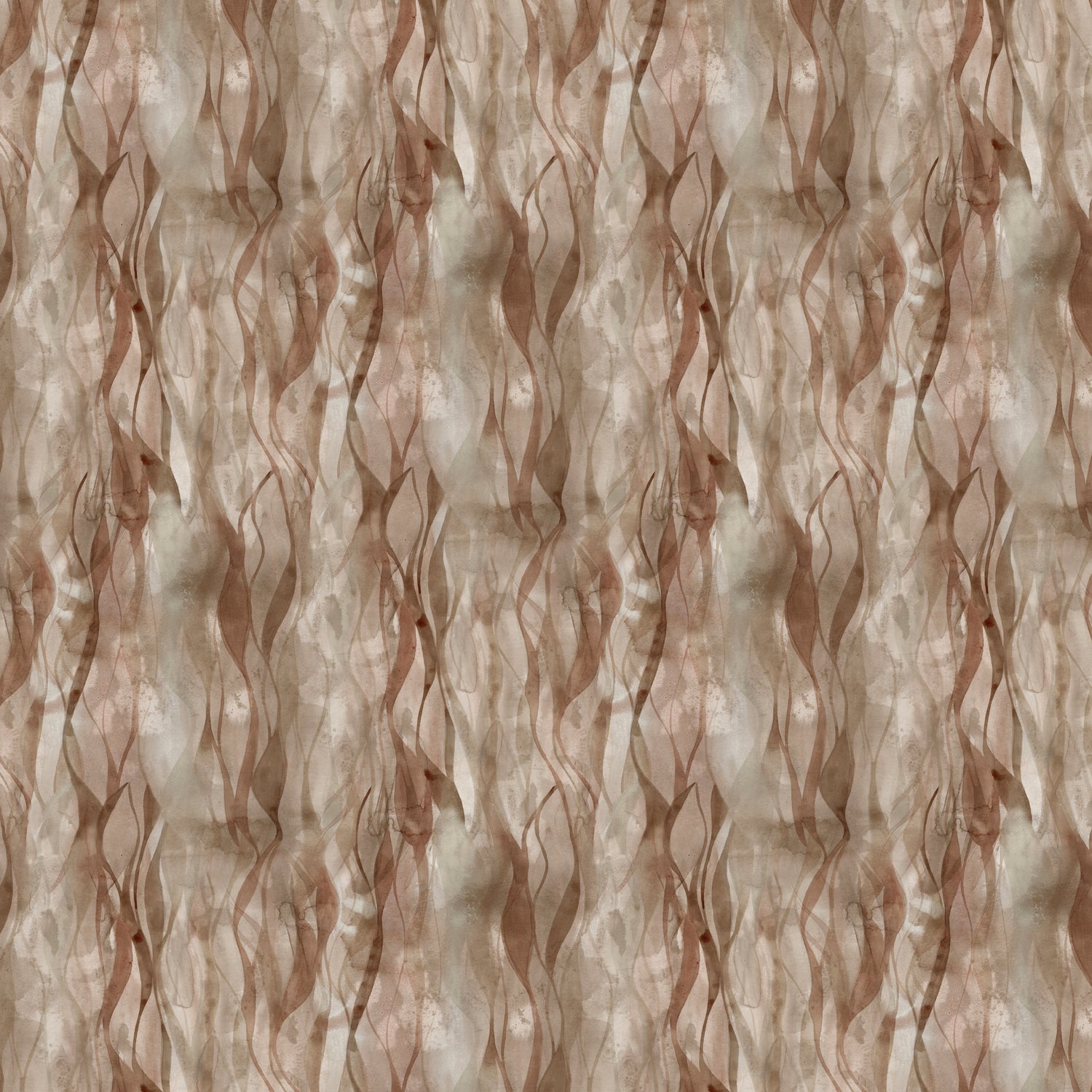 Draped fabric in a layered squiggle watercolor pattern in shades of brown
