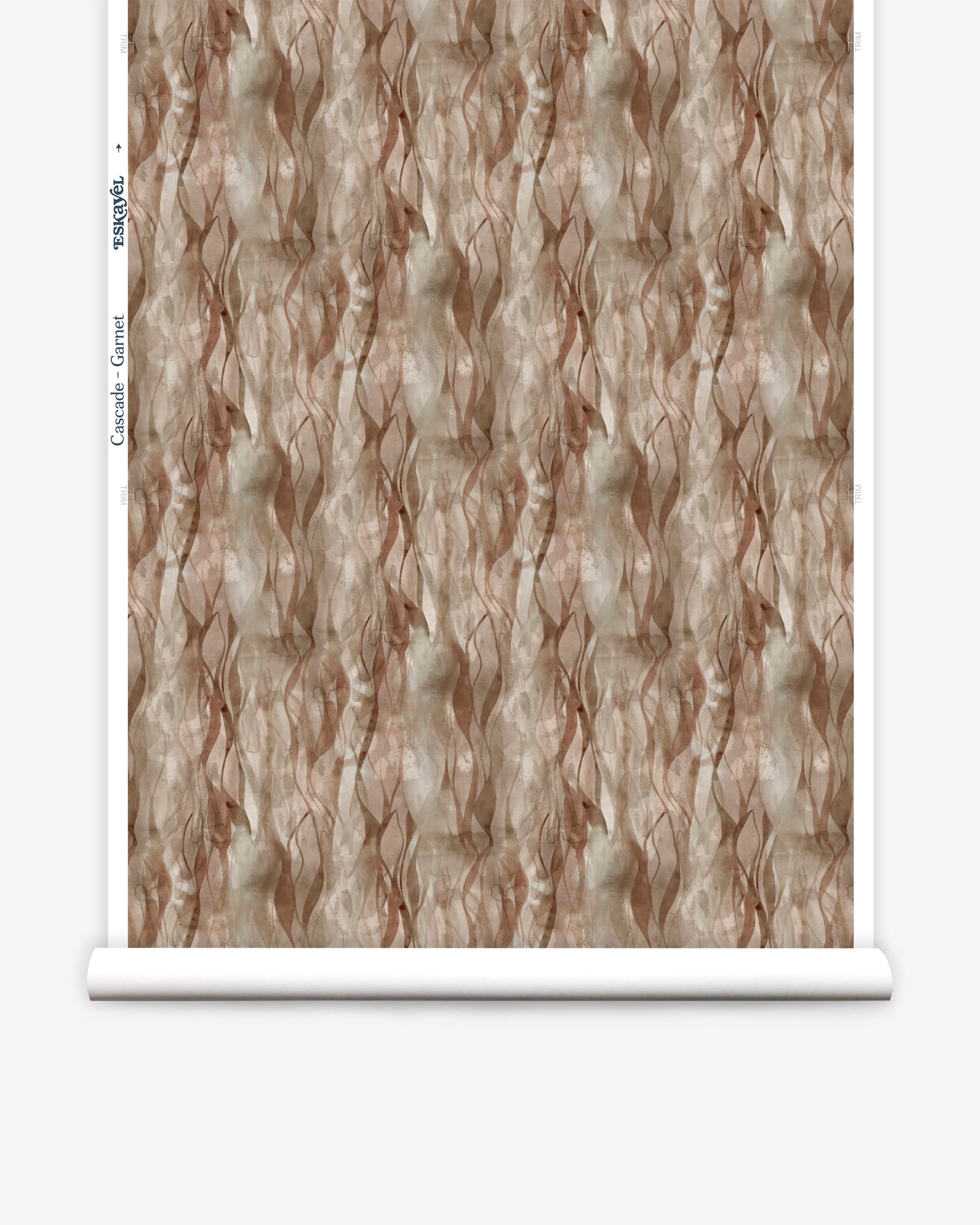 Draped fabric in a layered squiggle watercolor pattern in shades of brown