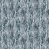Draped fabric in a layered squiggle watercolor pattern in shades of steel blue. 