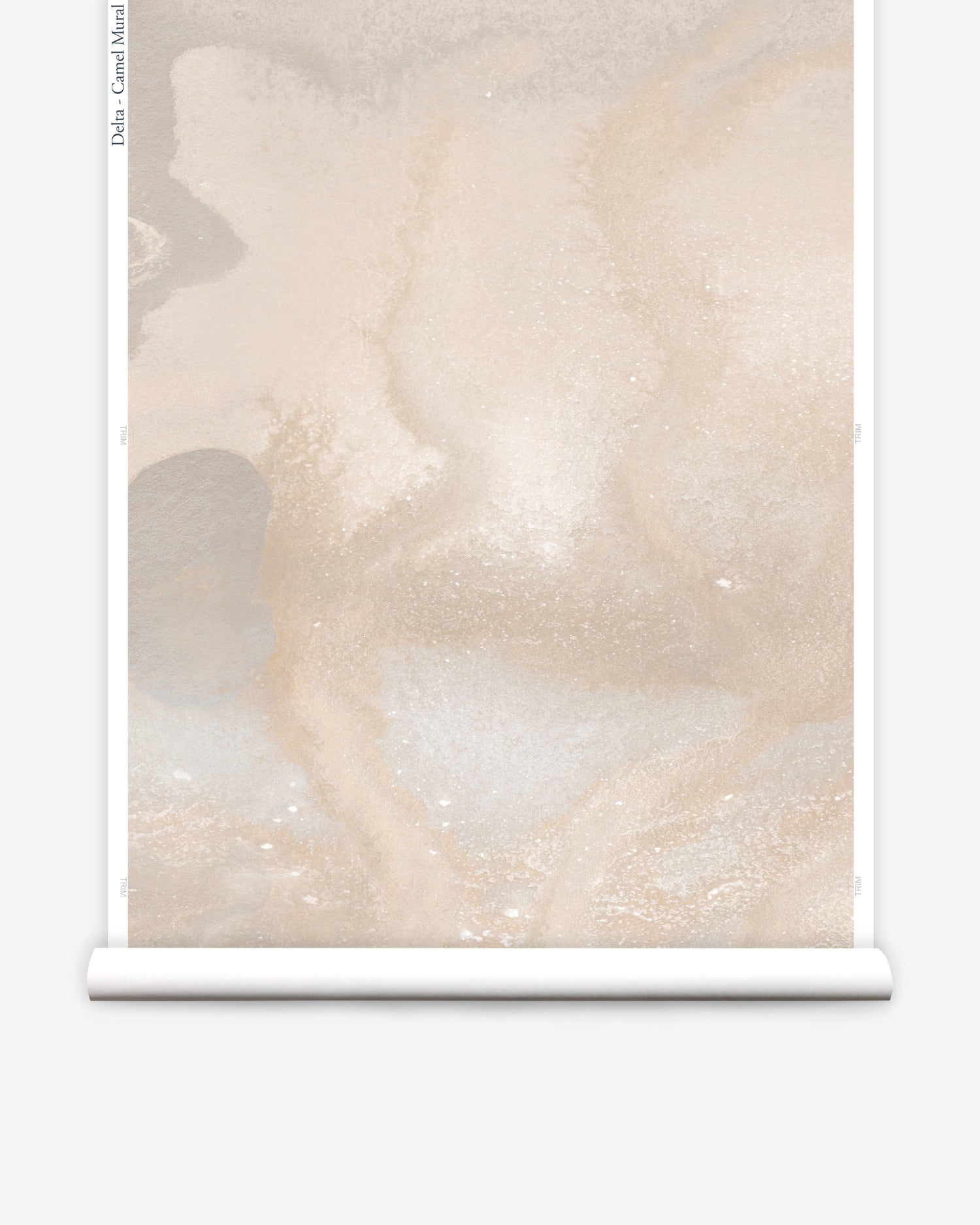Mural wallpaper roll in an abstract textural watercolor design in taupe. 