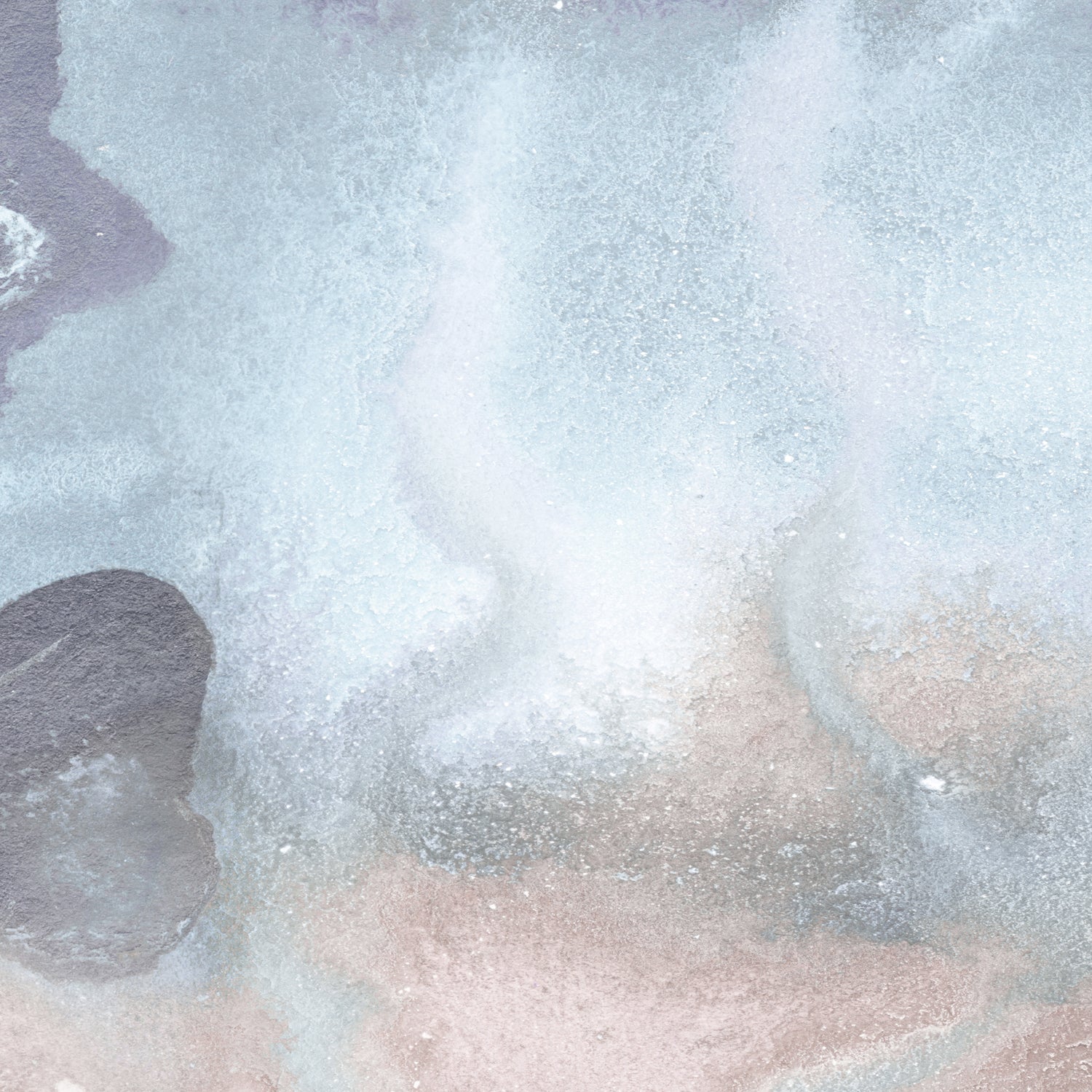 Mural wallpaper detail in an abstract textural watercolor design in blue with taupe. 