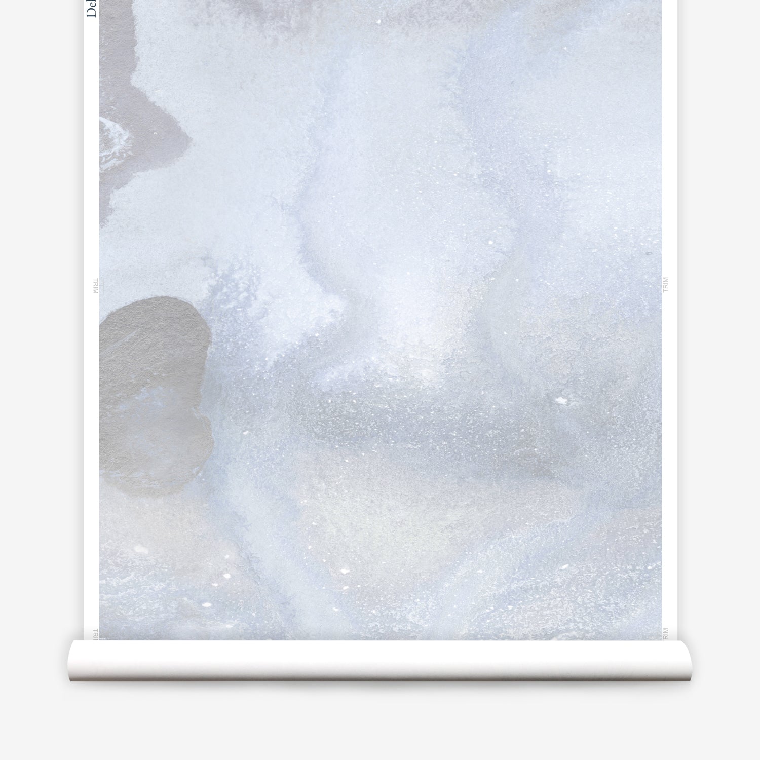Mural wallpaper roll in an abstract textural watercolor design in pale grey blue. 