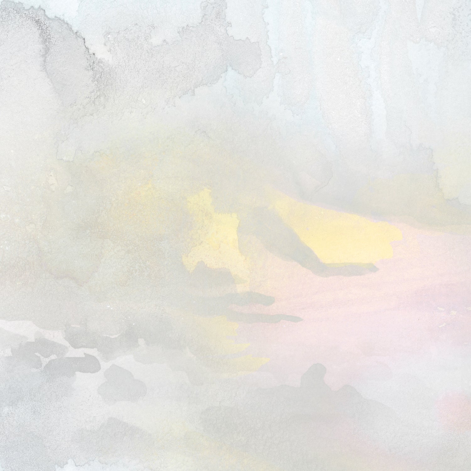 Wallpaper detail of an ethereal watercolor mural in pastel shades of blush pink, yellow, aqua and grey. 